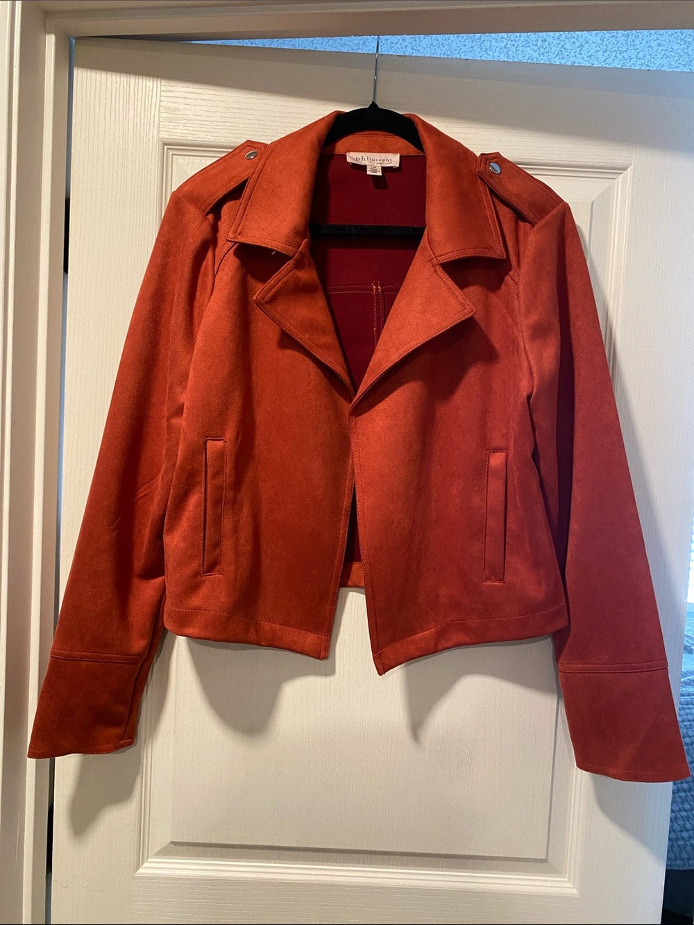 NWOT Philosophy L Burnt Orange Faux Suede Biker Jacket